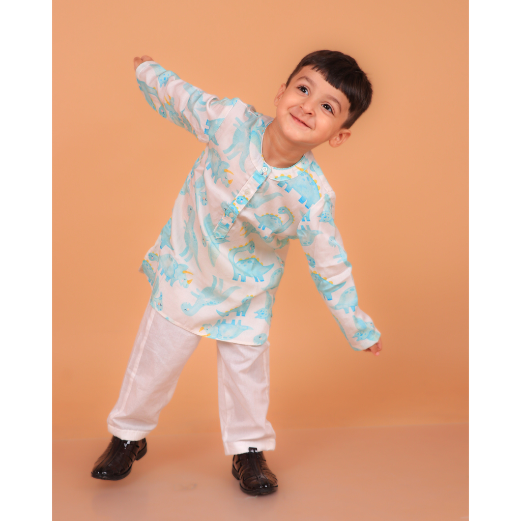 Blue Dinosaur Boys Kurta Set