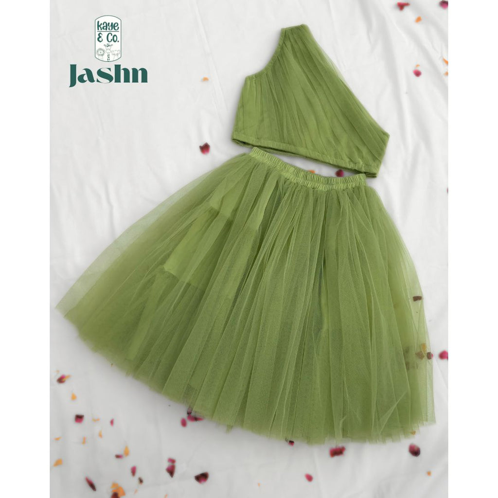 Pear Green One Shoulder top & Tulle Skirt Set