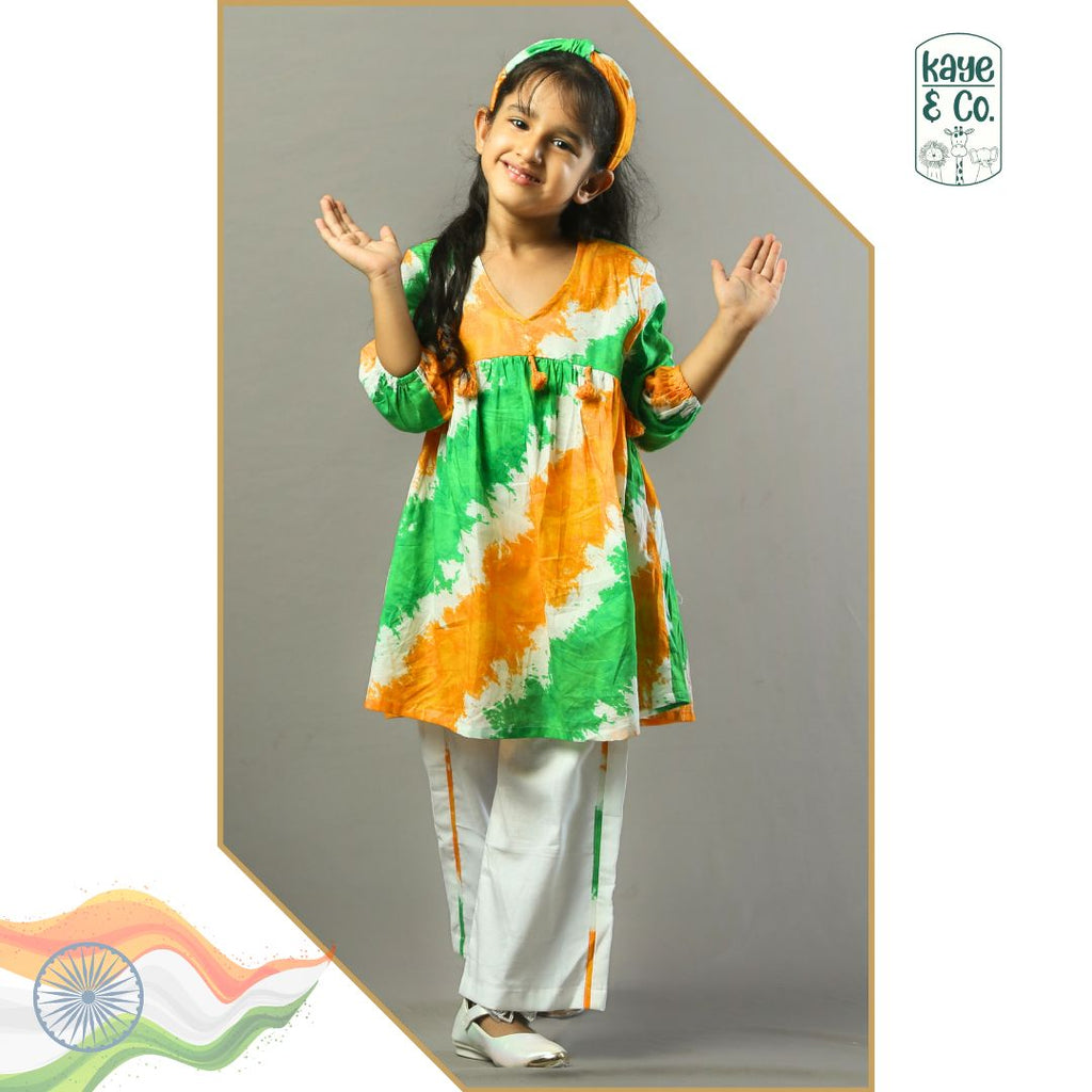 Tricolour Print Tunic Kurti & Pant Set