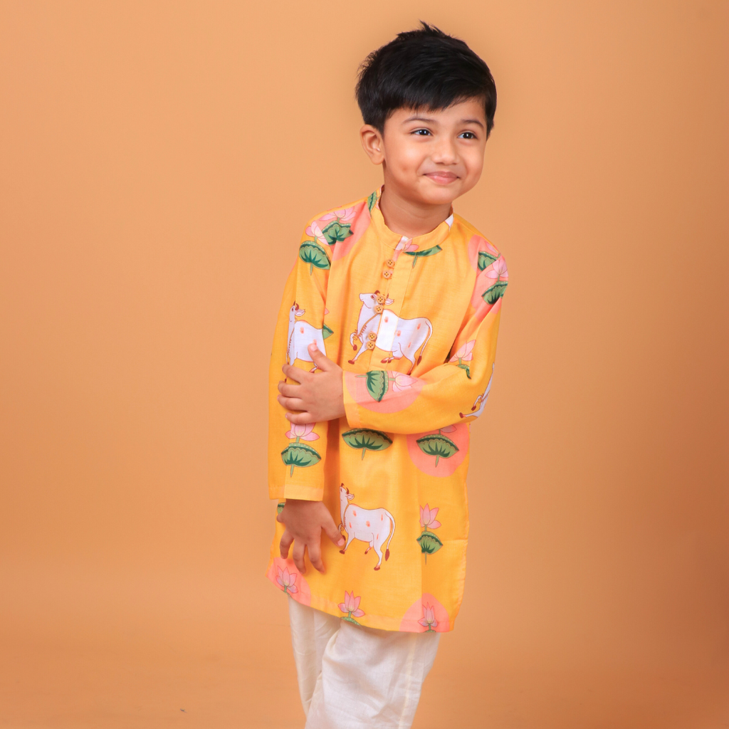 Mustard Cow Boys Kurta Set