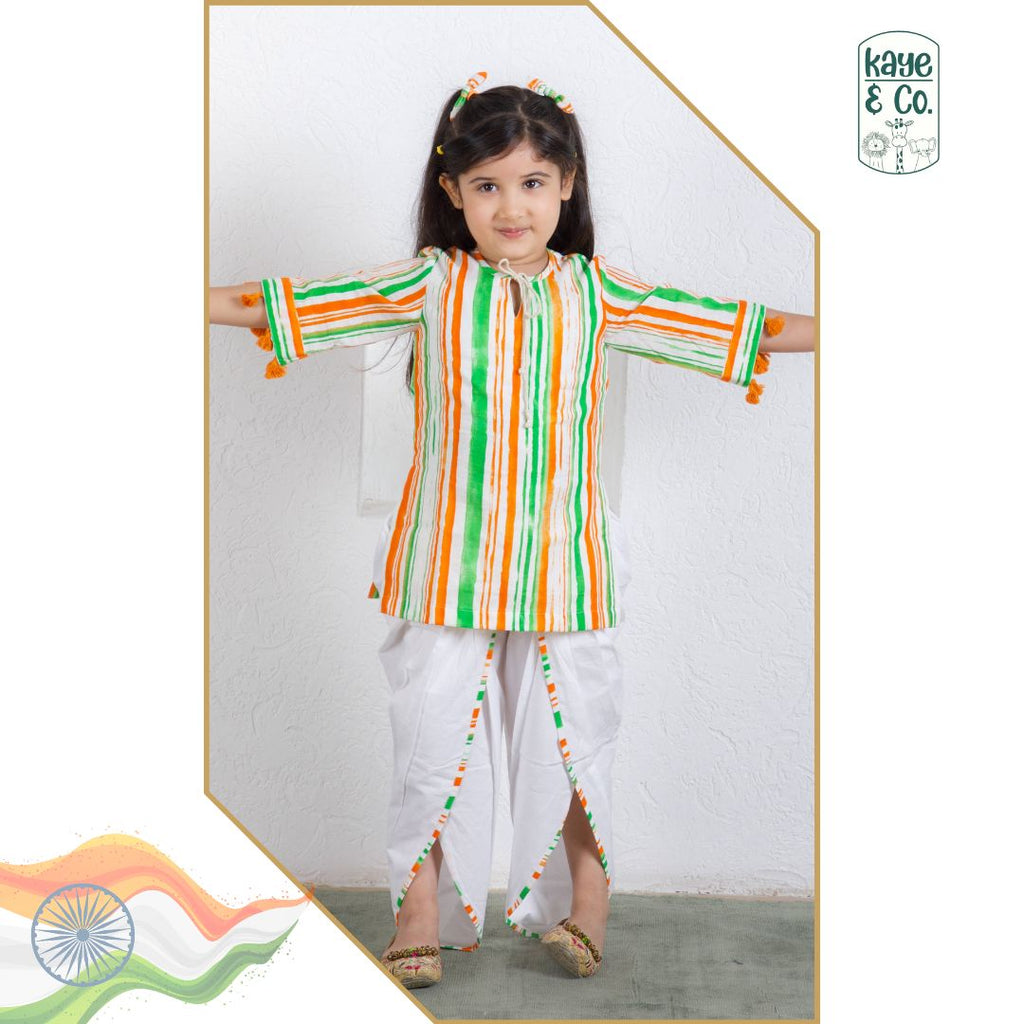 Tricolour Stripe Kurta & Tulip Set