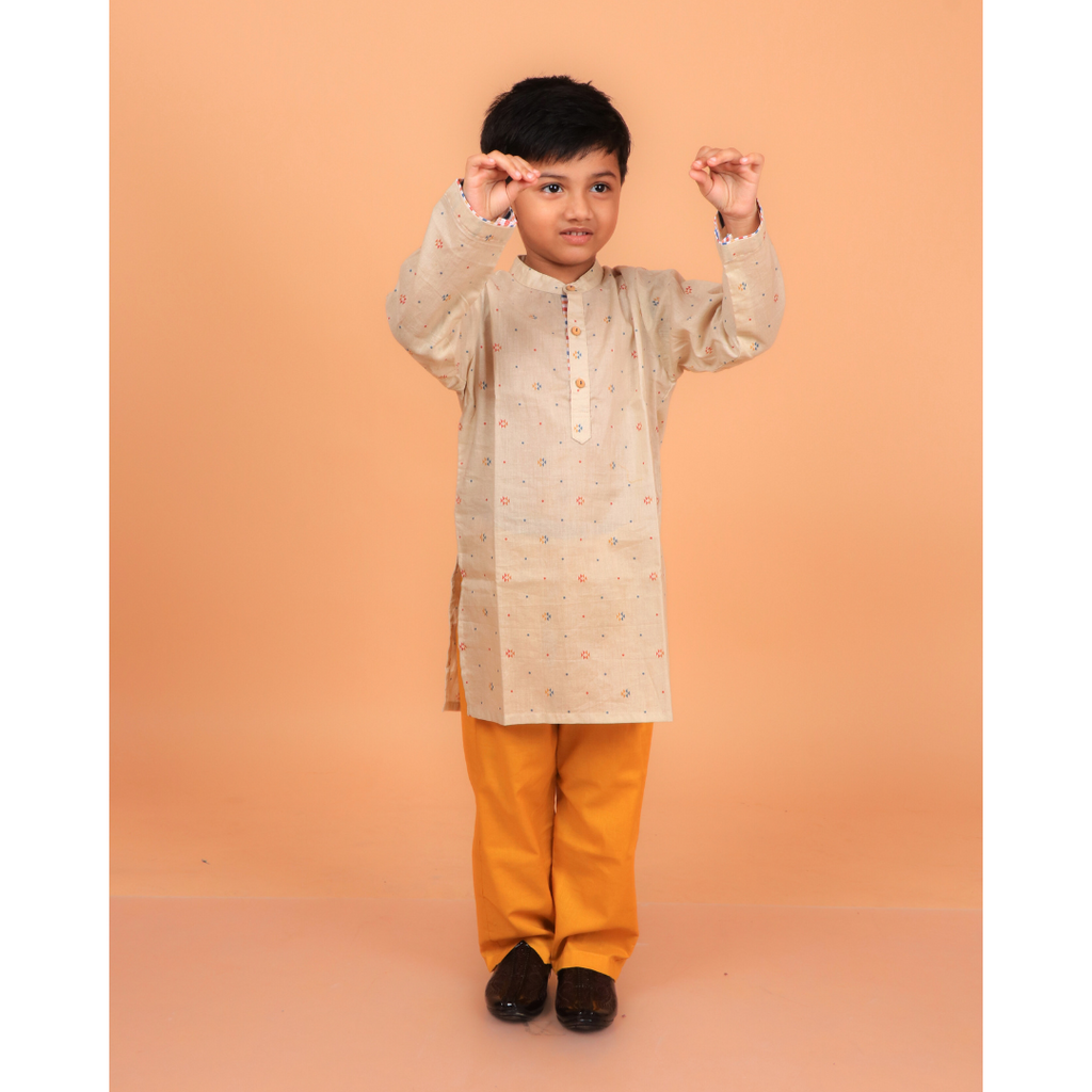 Oat Beige Boys Kurta Set