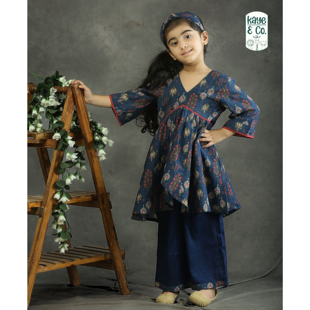 Blue motif print Tunic Kurti Set