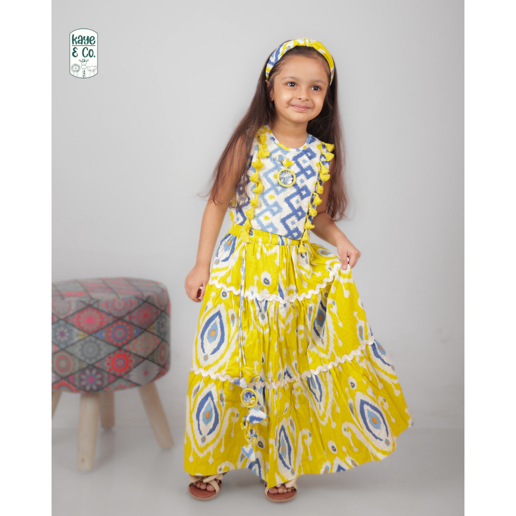 Yellow & Blue Lehenga Set