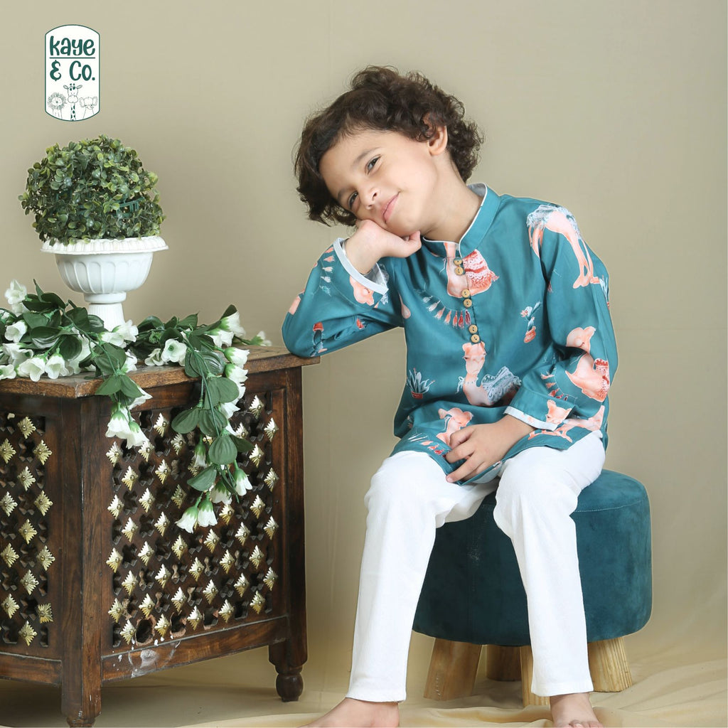 CAMEL Print Boys Short Kurta Set