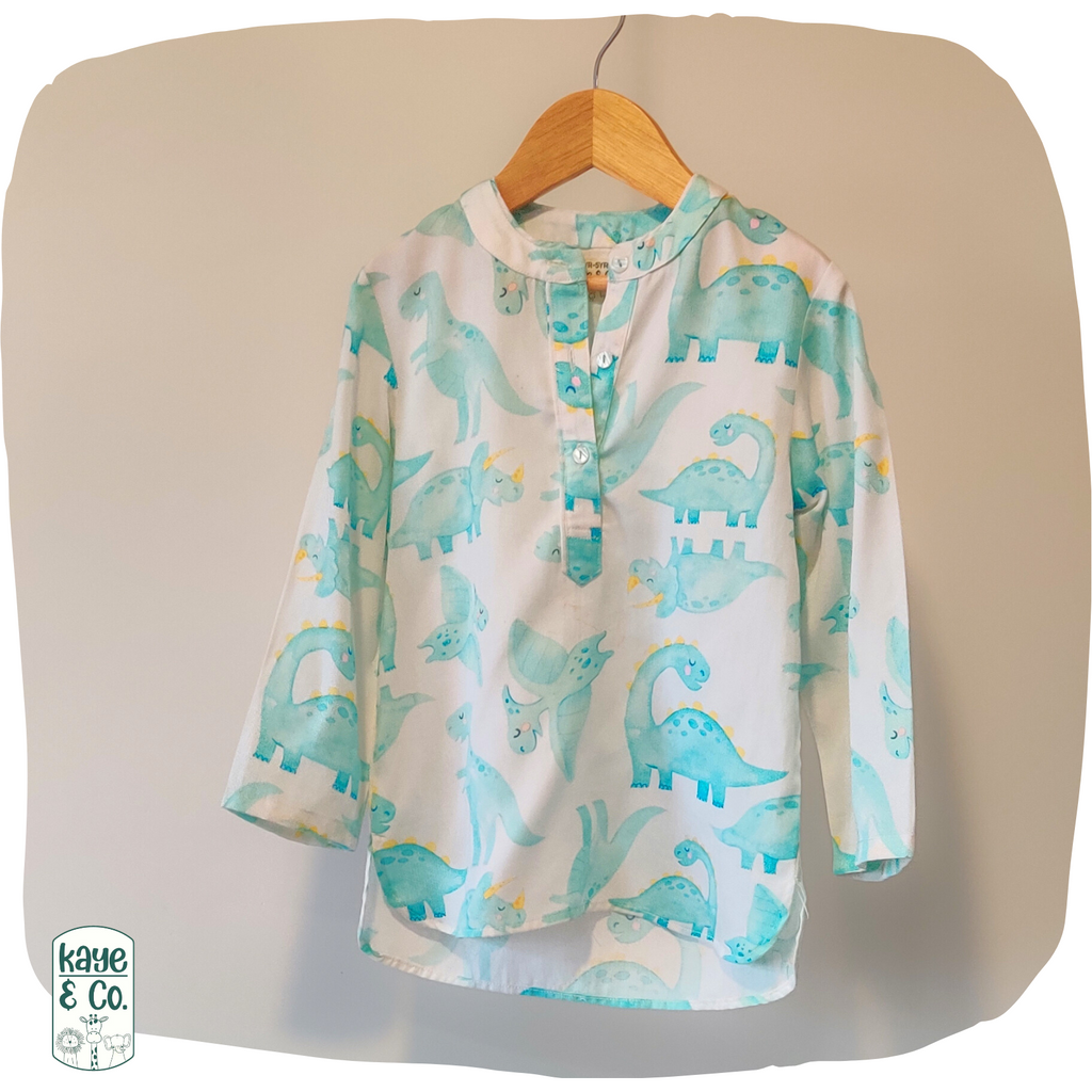 Blue Dino Print Kurta Shirt