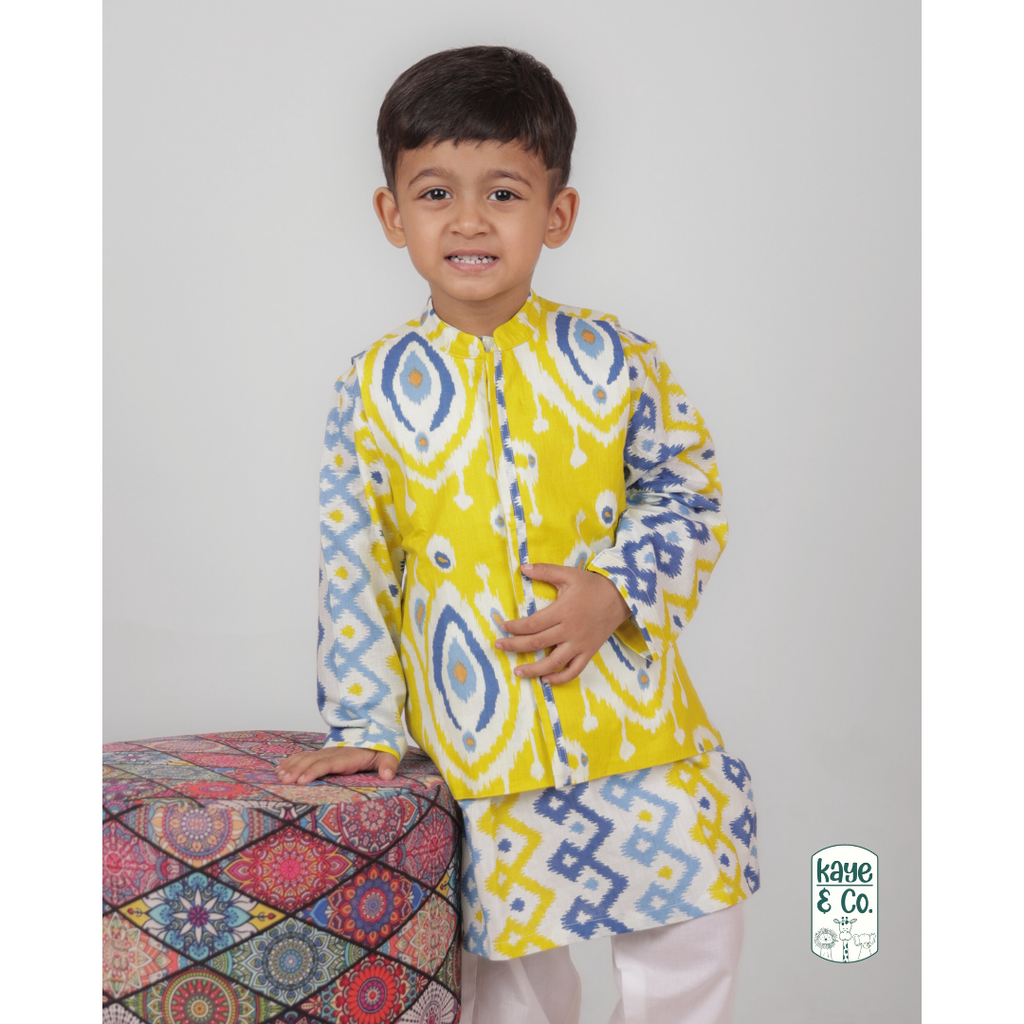 Ikat Yellow & Blue Nehru Jacket