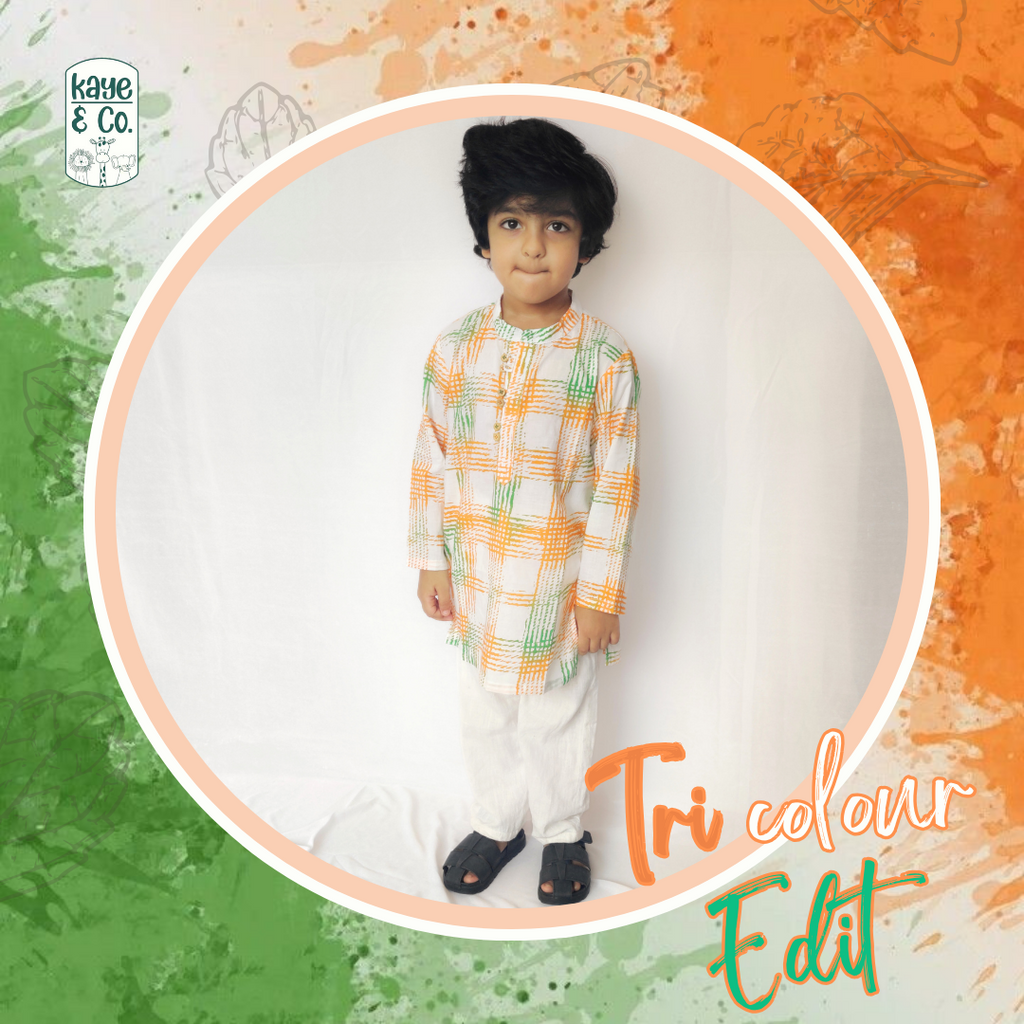 Tricolour Print Boys Kurta Set