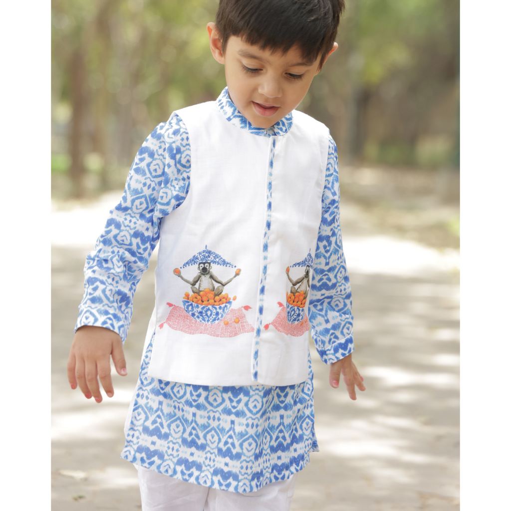 Nehru Jacket & Kurta Set - Mandarian Monkey