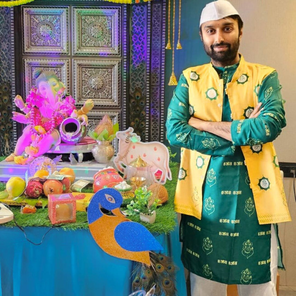 Amber & Green Ganesha Nehru Jacket Set