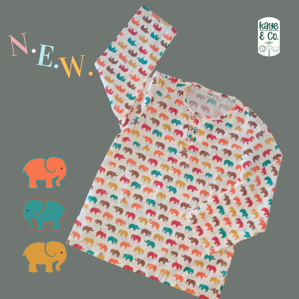 Colourful Elephant Print Kurta Shirt