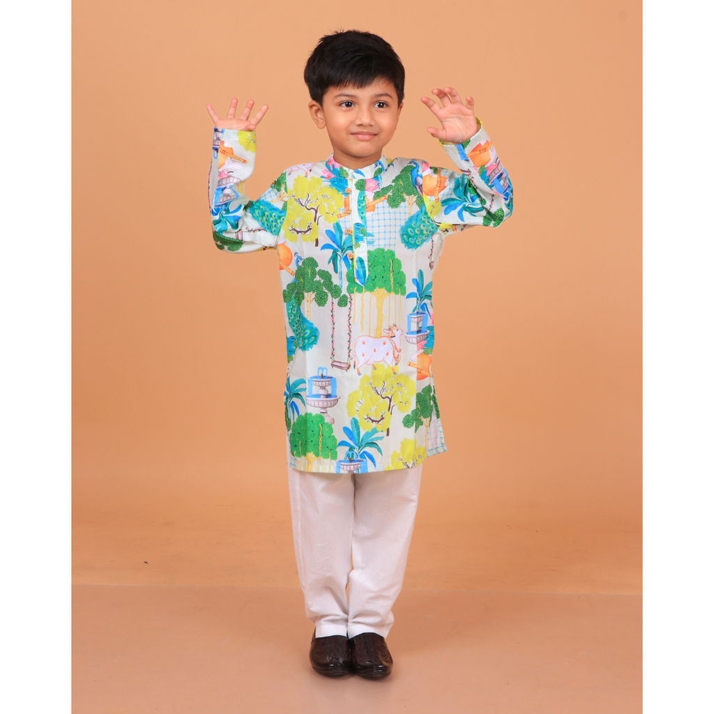 Bageecha Print Boys Kurta Set