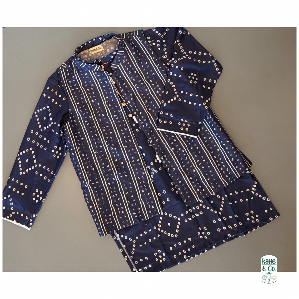 Midnight Blue Bandhani Nehru Jacket & Kurta Set