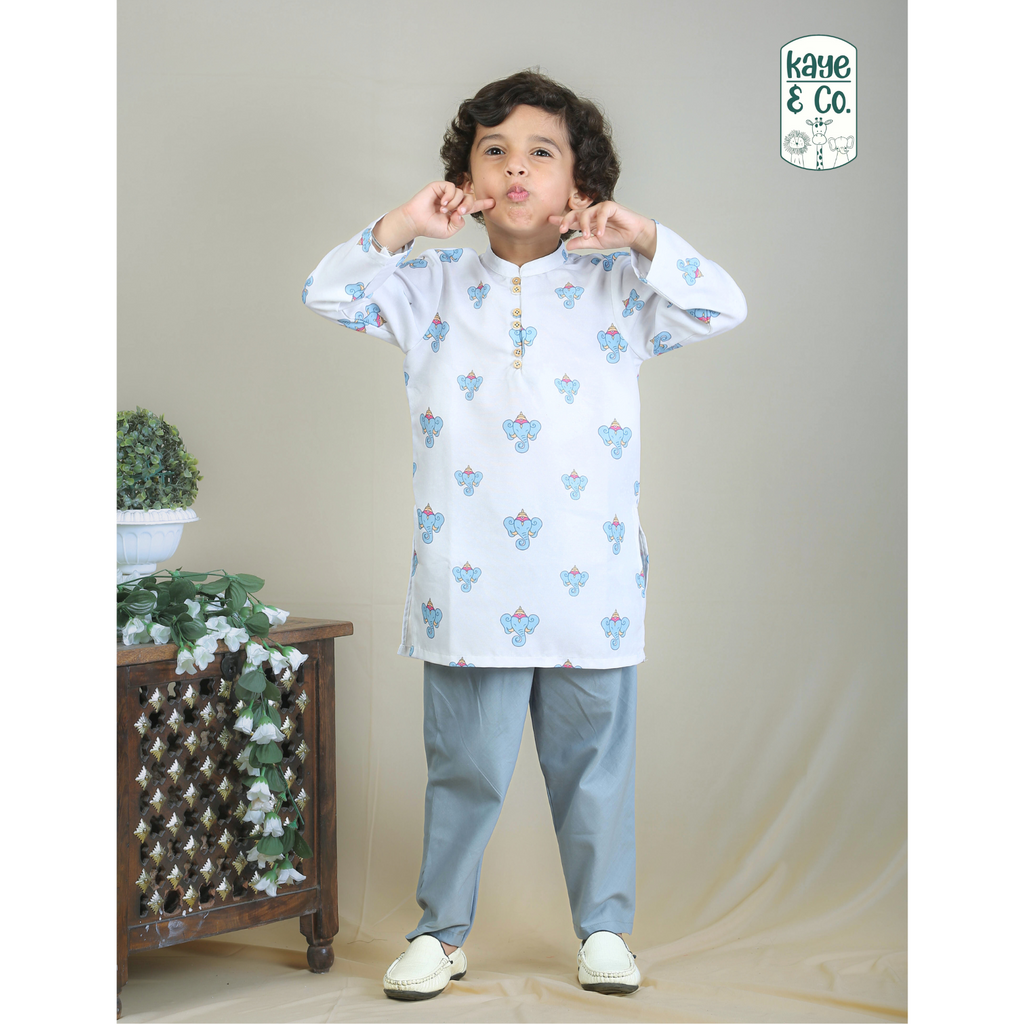 Ganpati Motif Boys Kurta Set