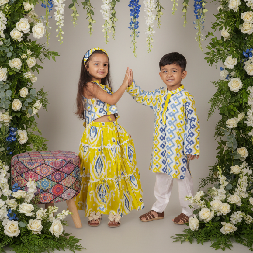 Yellow & Blue Lehenga Set