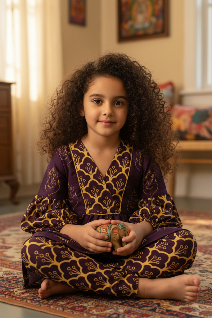 Purple Om Ganesha Print Peplum Tulip Set