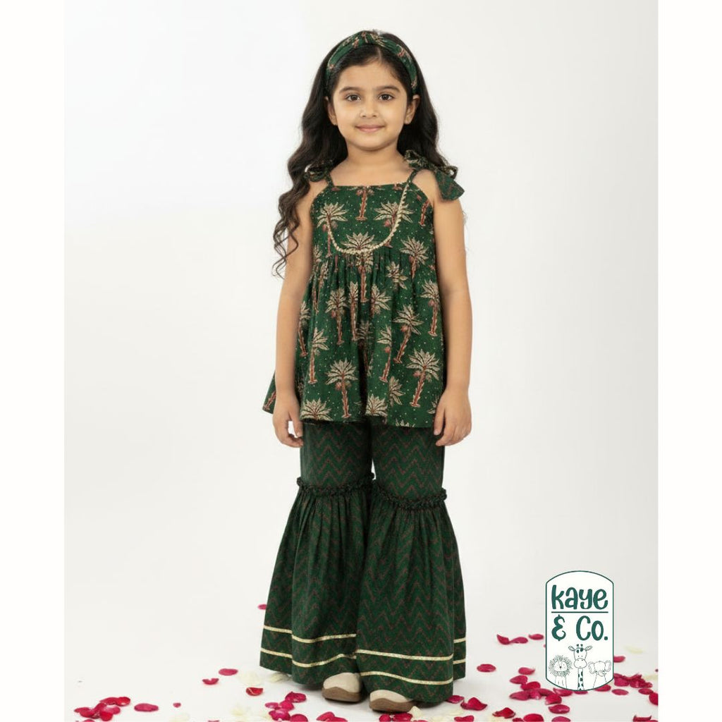 Tropical Green Tie Up & Sharara Set