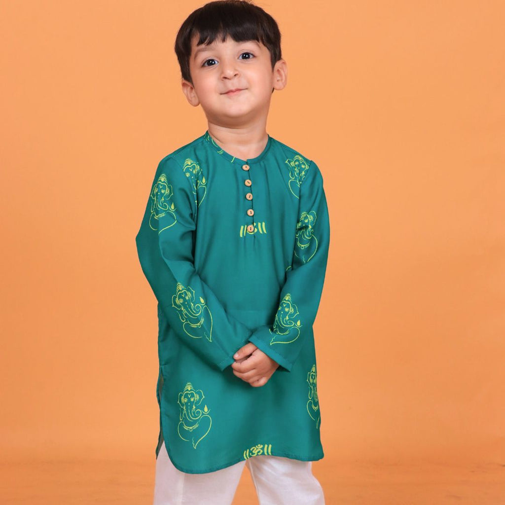 Green Ganesha Boys Kurta Set