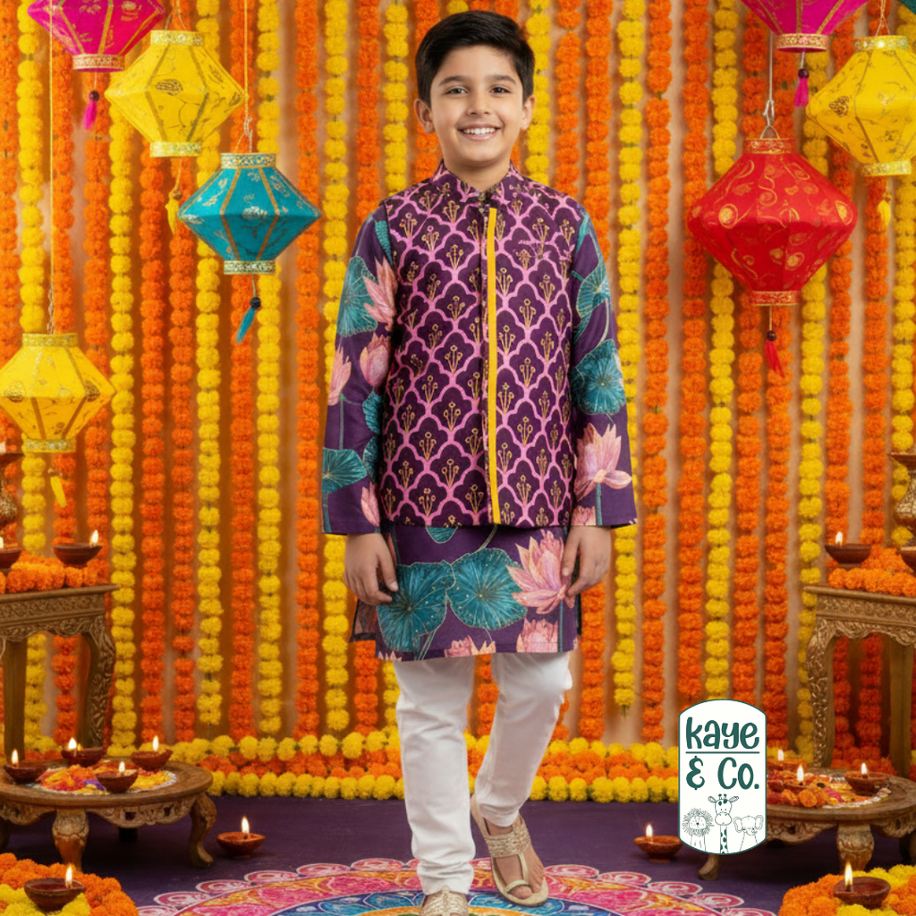 Purple lotus Nehru jacket set