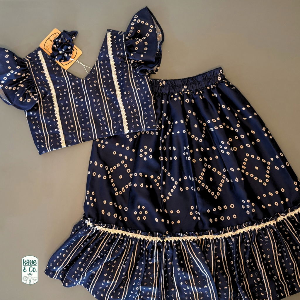 Midnight Blue Bandhani Lehenga Set