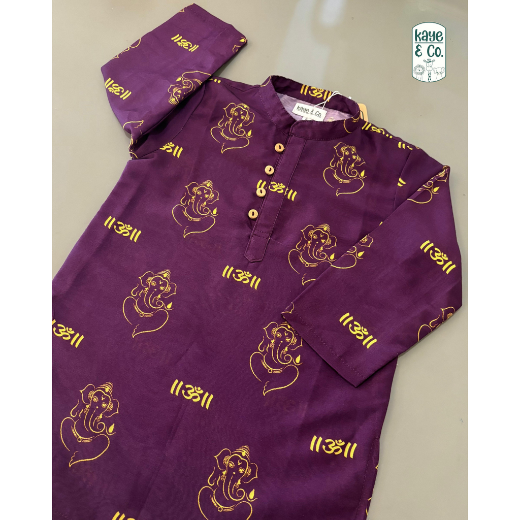 Om Ganesha Kurta Set (Purple)