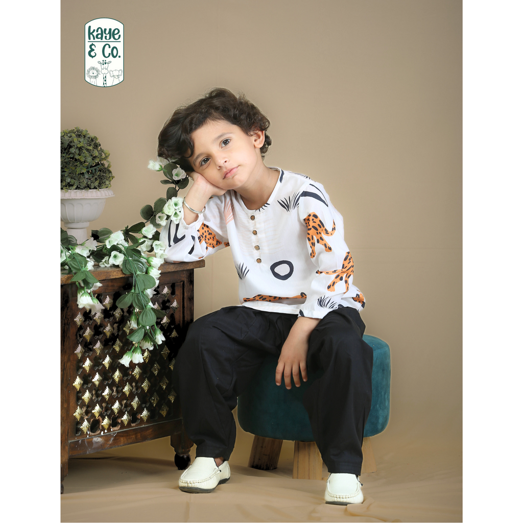 Leopard Print Boys Short Kurta Set