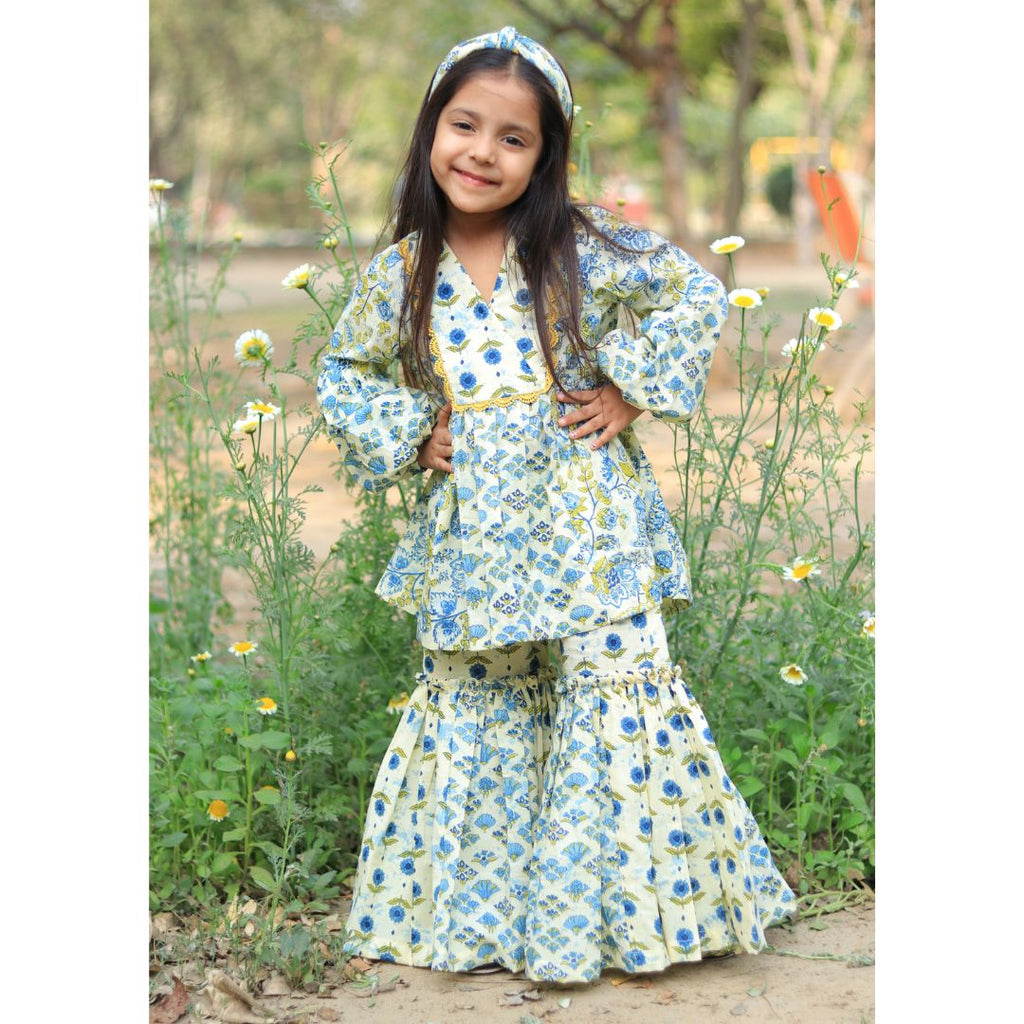 Floral Print Kurta Sharara Set