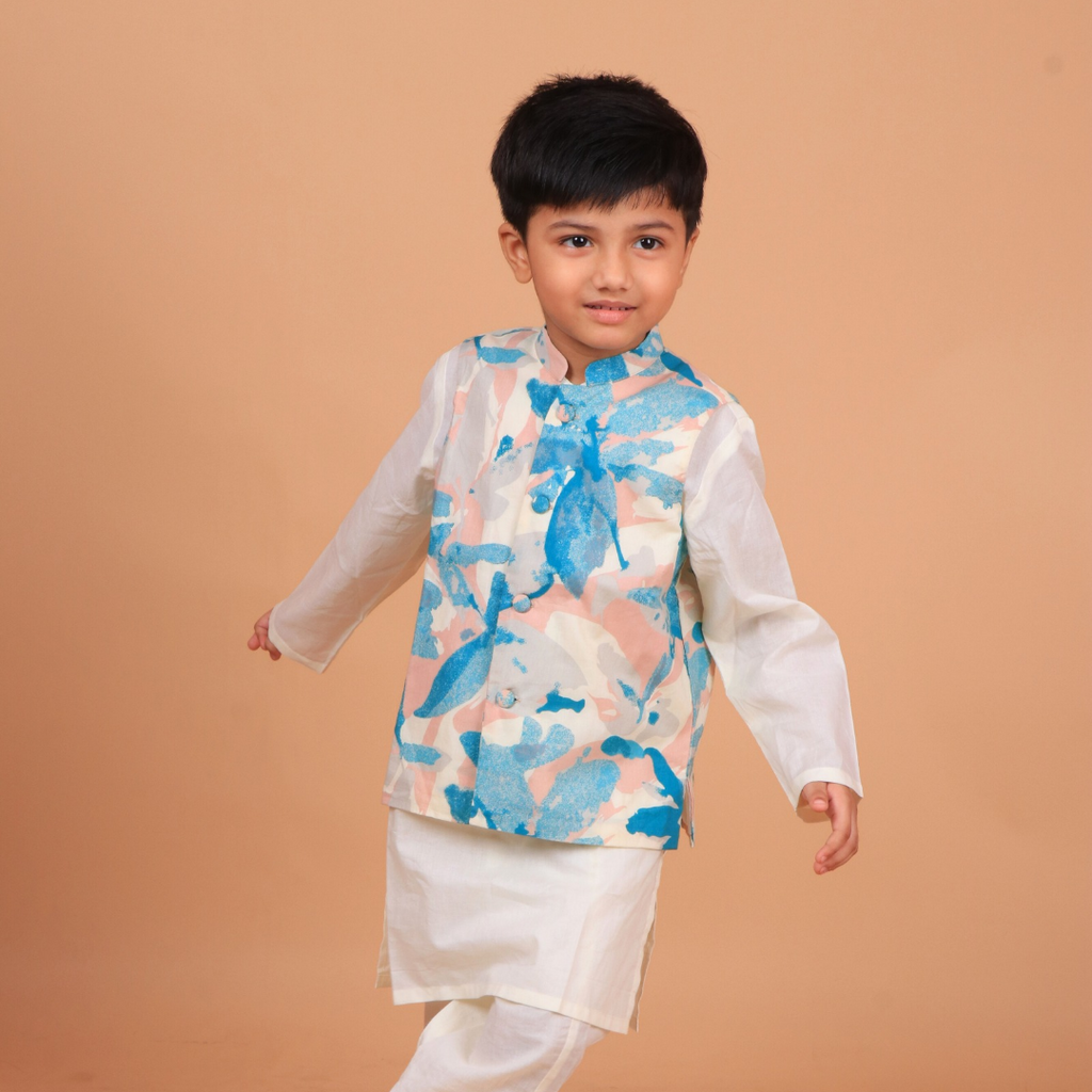 Abstract print Nehru Jacket & Kurta Set