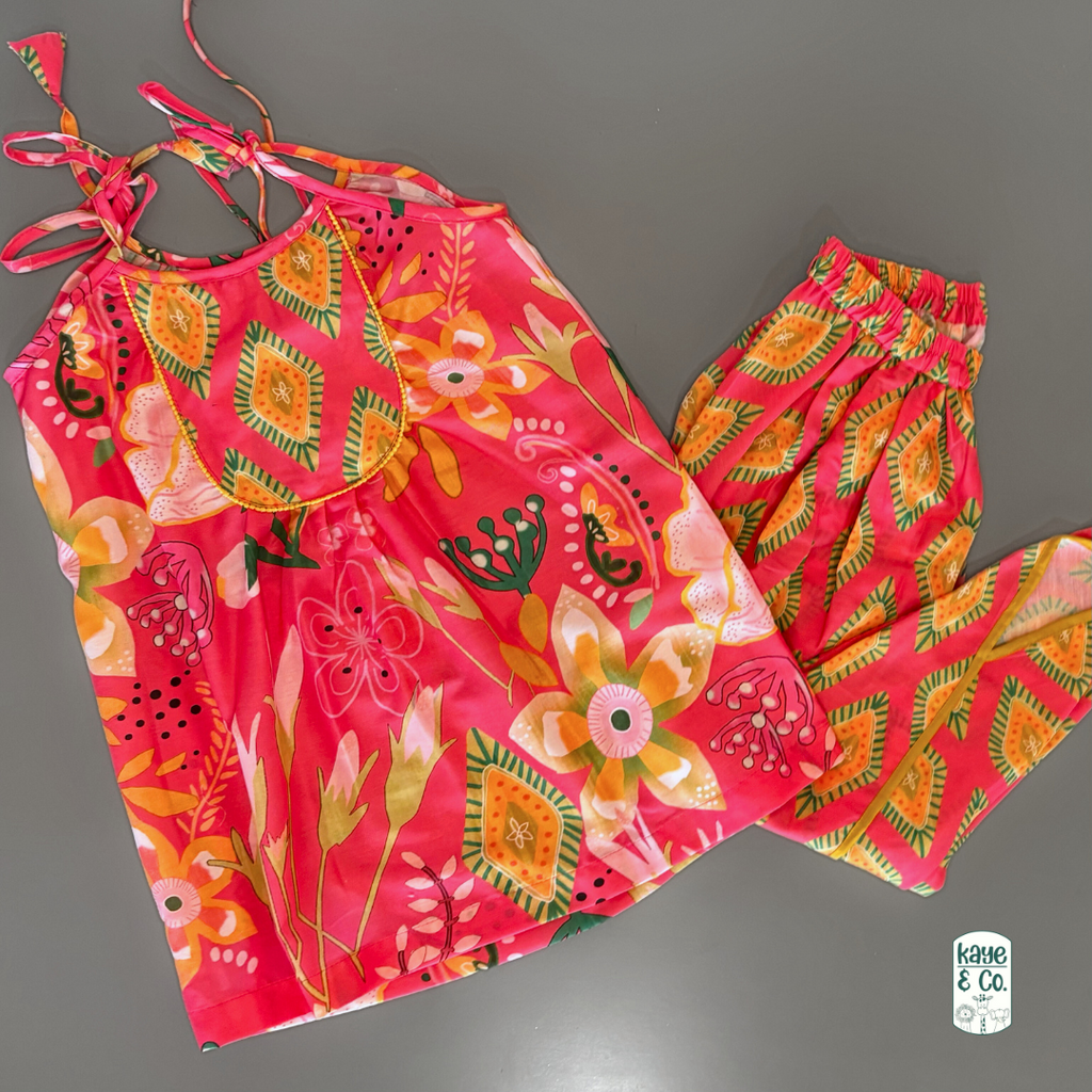 Crimson Pink Floral Tunic & Tulip Set