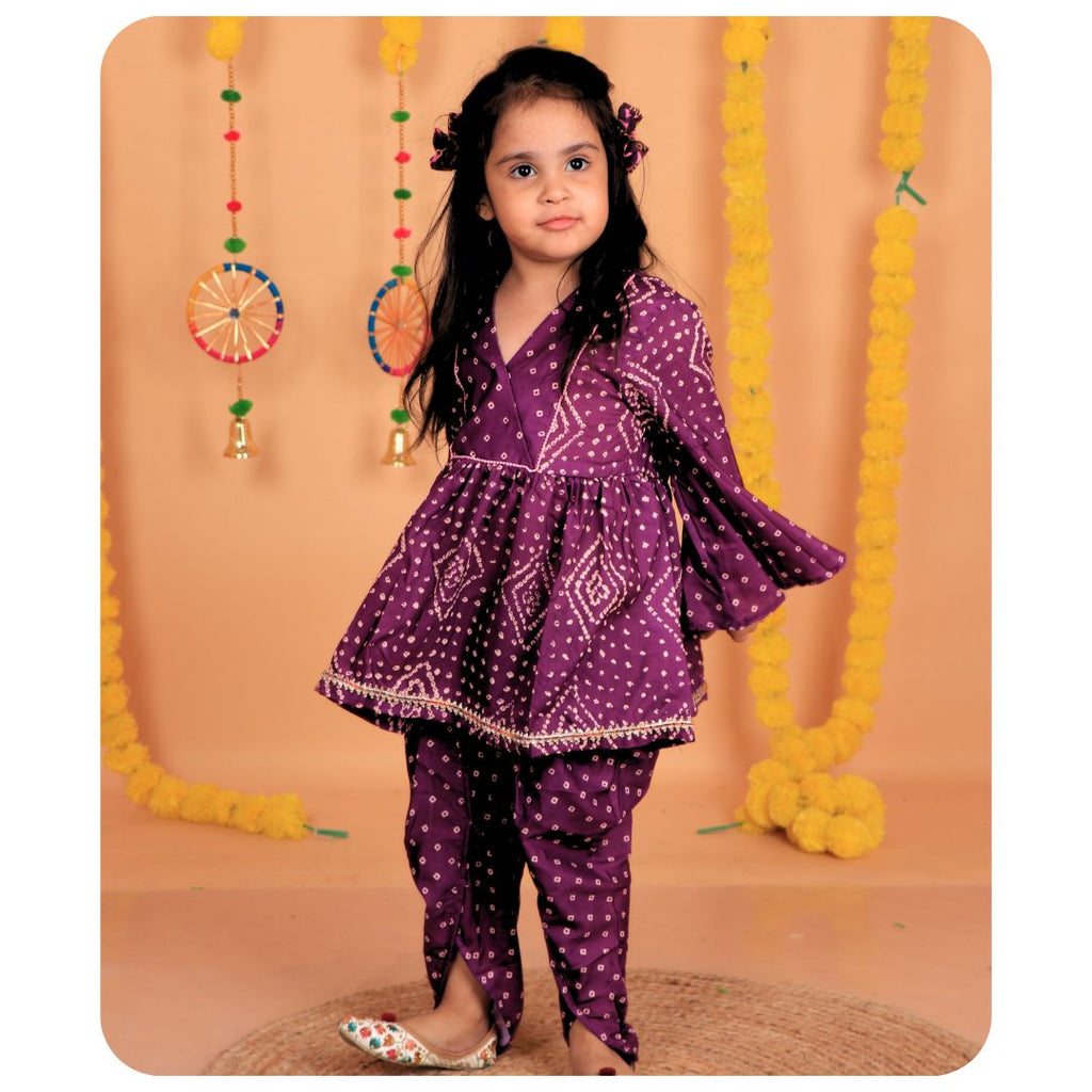 Purple Bandhani Peplum Tulip Set