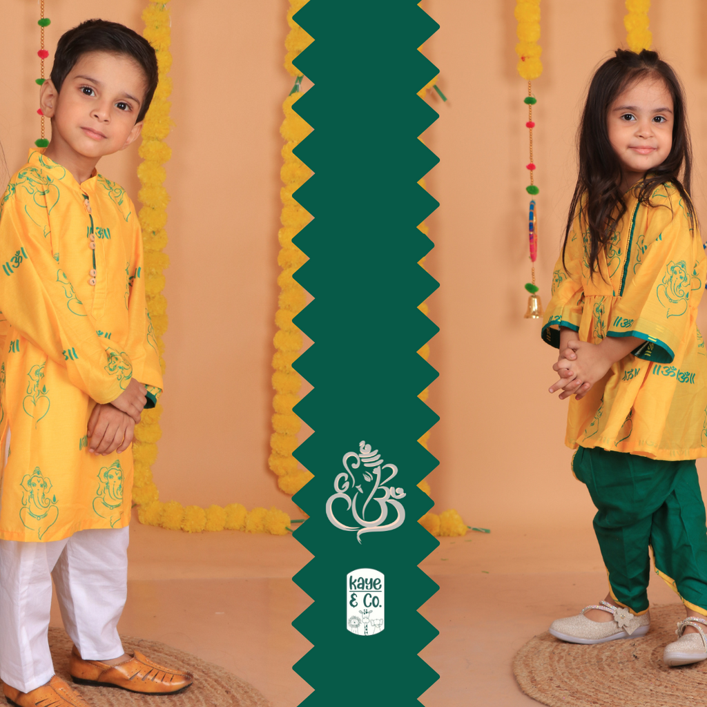 Yellow Om Ganesha Boys Kurta Set