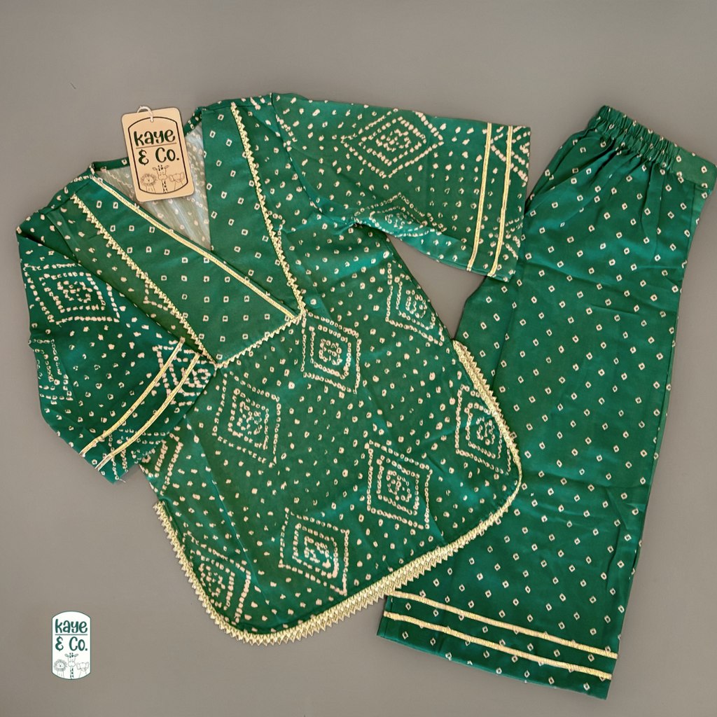 Green Bandhani Kurti Pant Set