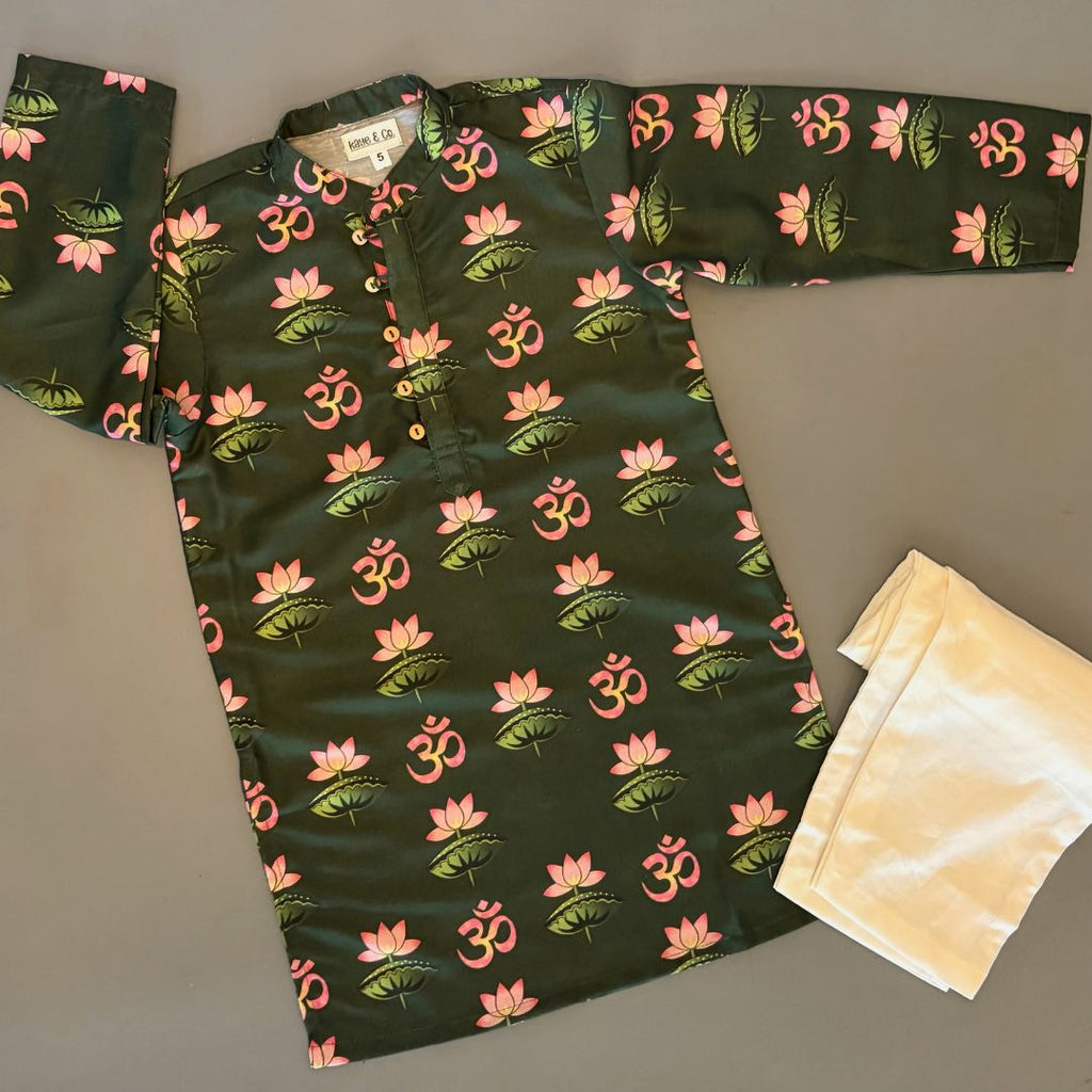 Pine green lotus kurta set