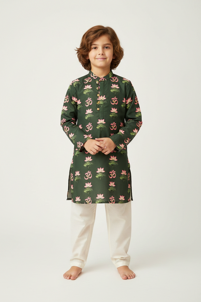 Pine green lotus kurta set