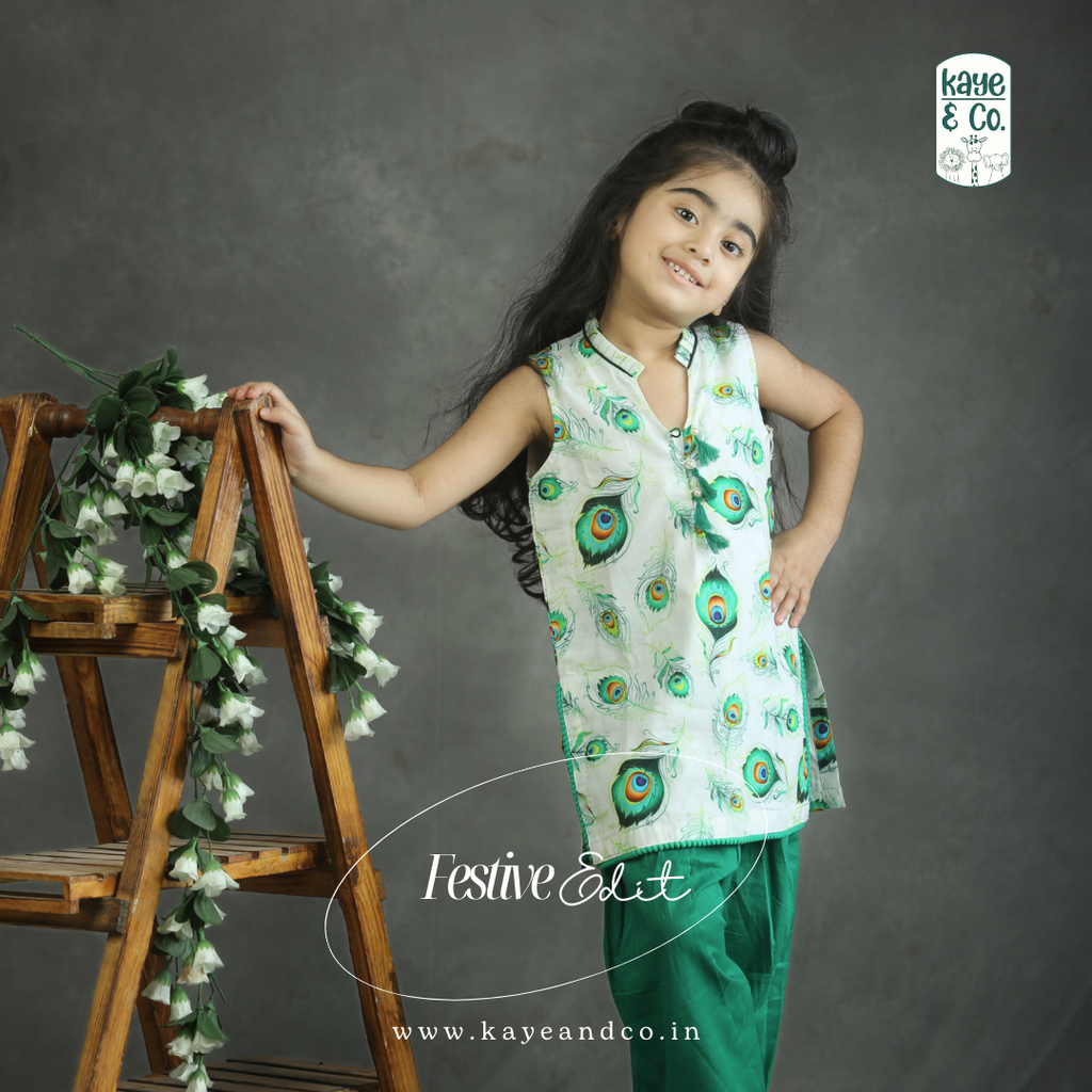 Feather Print Girl Kurta & Salwaar Set