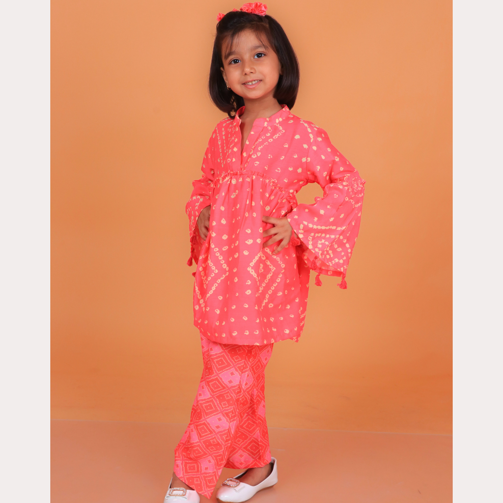 Pink Bandhani Tunic Set