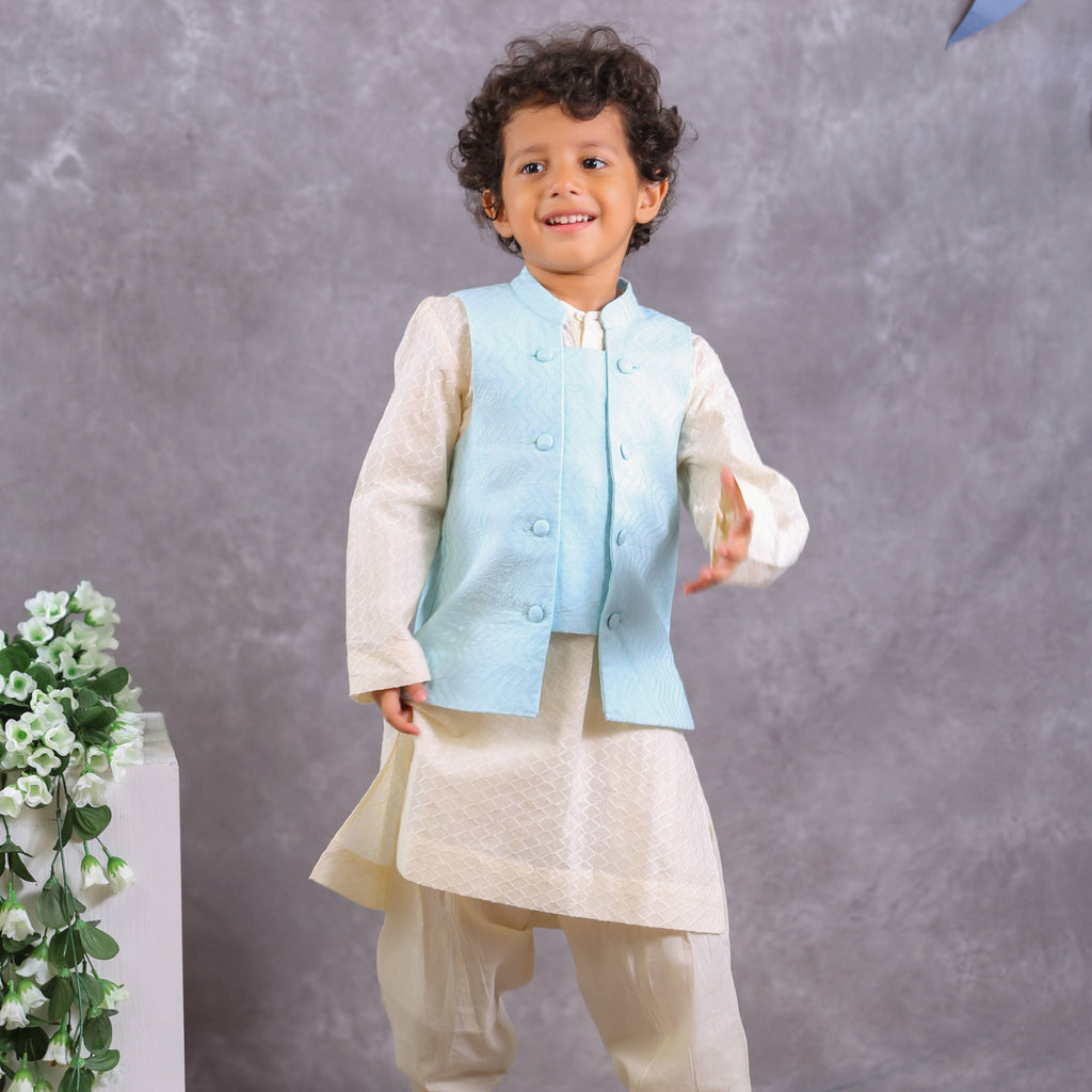 Blue Nehru & Beige Kurta Salwaar Set