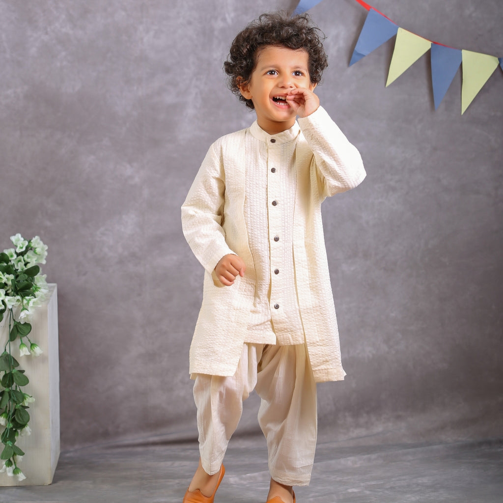 Beige textured kurta & salwaar set