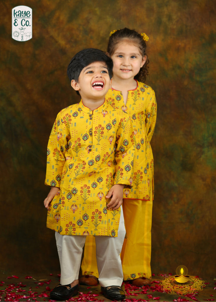 YELLOW FESTIVE MOTIF Print Kurta Set