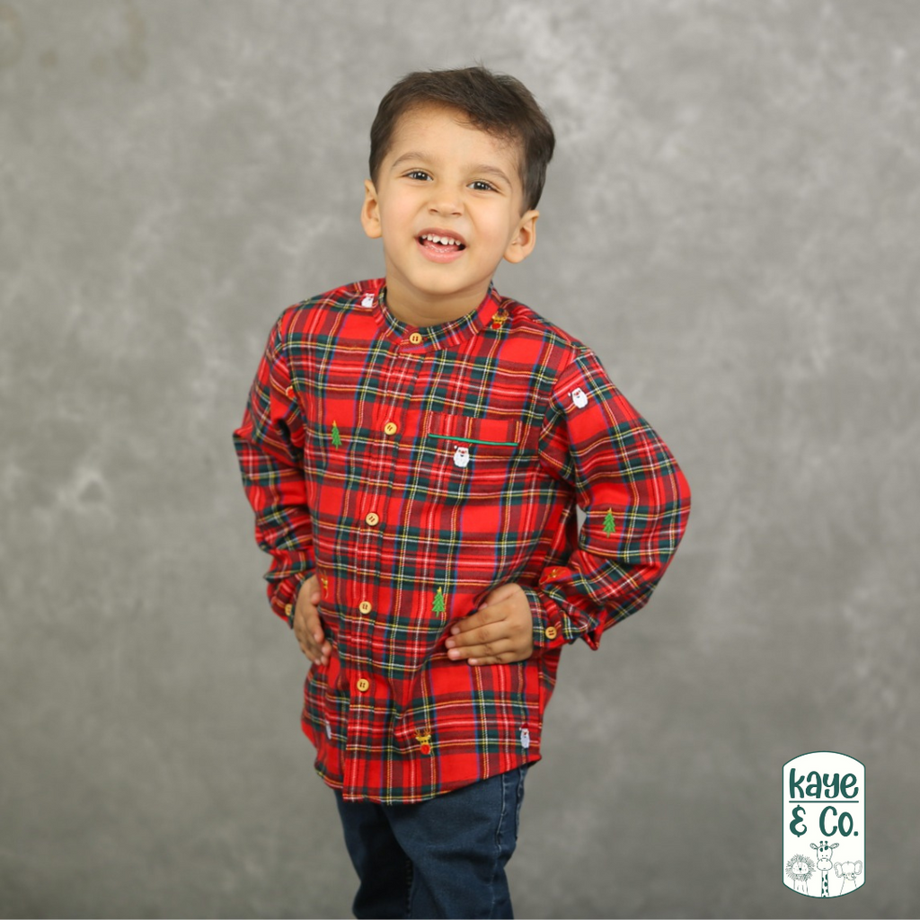 Xmas Special Embroidered Motif Shirt Red