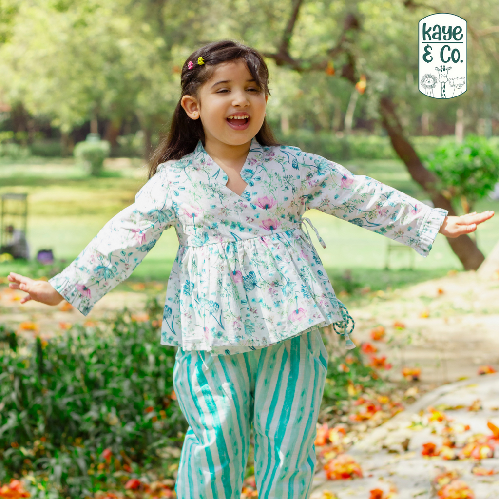 Teal Angrakha top with tulip pants