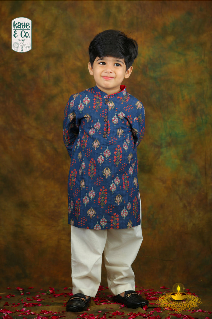 BLUE FESTIVE MOTIF Print Kurta Set