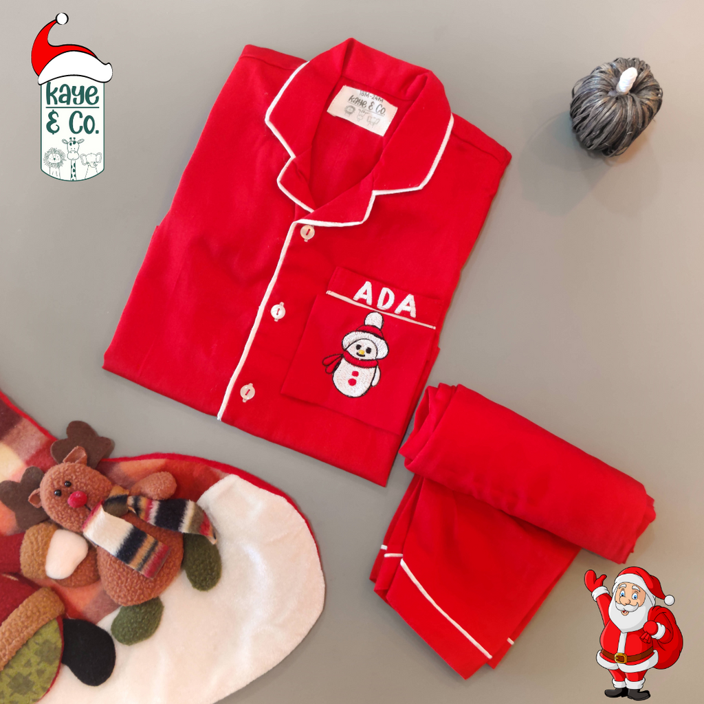 Xmas Special - Red & White Snowman Luxury Cotton PJ Set.