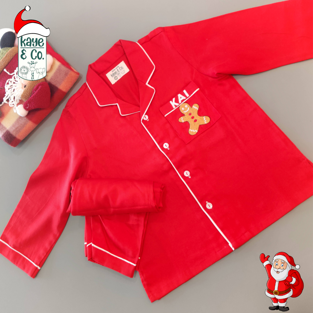 Xmas Special - Red Luxury Cotton Gingerbread man PJ Set.