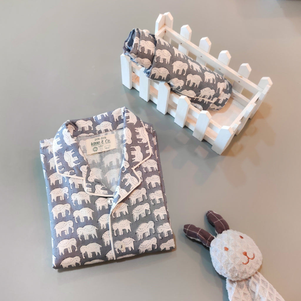 Grey/White Elephant Print Unisex PJ Set